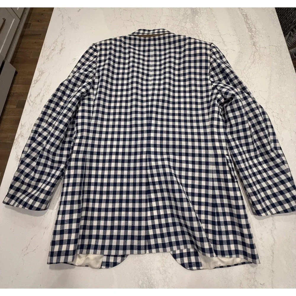 1950s Blazer Mens Navy Blue White Gingham Check Sport Coat Jacket Embassy Row 40